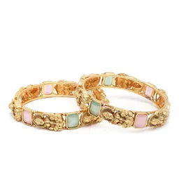 KARATCART Women Set of 2 Gold-Toned & Blue Rajwadi Gold Plated Temple Bangles image 2