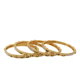 VIRAASI Set Of 4 Gold-Plated & White Stone-Studded Bangles image 3