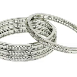 KARATCART Set Of 4 Silver-Plated AD-Studded Bangles image 4