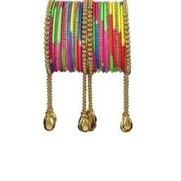 NMII 26 Pcs Zircon Gemstone Studded Chain & Latkan Work Antique Bangles image 3