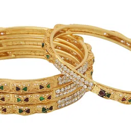 VIRAASI Set Of 4 Gold-Plated & White Stone-Studded Bangles image 5
