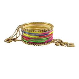 NMII 26 Pcs Zircon Gemstone Studded Chain & Latkan Work Antique Bangles image 4