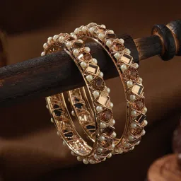 Jazz and Sizzle Set Of 2 Rose Gold-Plated Crystal Studded & Beaded Bangles-picture-46