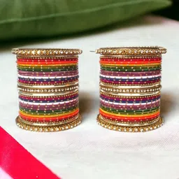 leshya Set of 62 Brass-Plated Kundan Stone Studded Bangles image 1