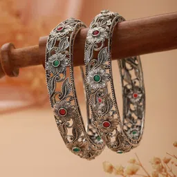 Jazz and Sizzle Set Of 2 Stone Studded Oxidized Bangles image 1