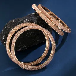 VIRAASI Set Of 4 Rose Gold-Plated White CZ-Studded Bangles-picture-39