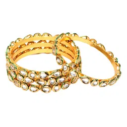 KARATCART Set Of 4 Gold-Plated Kundan Studded Bangles image 2