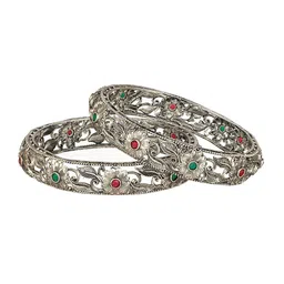 Jazz and Sizzle Set Of 2 Stone Studded Oxidized Bangles image 2