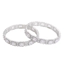 Yellow Chimes Set Of 2 Silver-Plated AD-Studded Bangles image 3