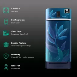 SAMSUNG 189 Litres 5 Star Direct Cool Single Door Refrigerator with Base Stand Drawer (RR21C2F259UHL, Paradise Bloom Blue) image 2