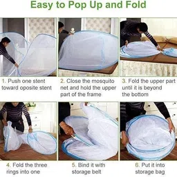 royal shazar Polyester Adults Washable Double Bed Mosquito Net Material Polyester King Size White & Blue Pack Of 1 Mosquito Net image 3