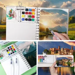 artistery Mini Watercolor Portable Paint Palette with Binder Clip for Travel Painter 15 Paint Wells Palettes with Lid image 3