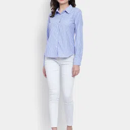 nksa fashion Women Regular Fit Striped Spread Collar Casual Shirt image 5