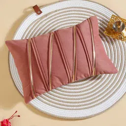 hosta homes Peach Polyester Striped 12X18 Inches Cushion Cover image 1