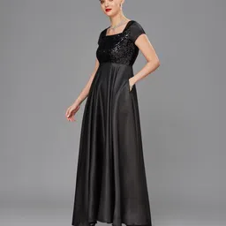 miss chase Women Fit and Flare Black Maxi/Full Length Dress-picture-21