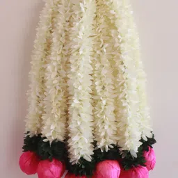 triolio Artificial Mogra/Jasmine gajra flower garland pink Lotusbuds|14inch|pack of 6 Fabric/Cloth Garland-picture-19