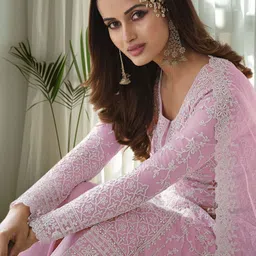 dealbazaars corporation Semi Stitched Net/Lace Salwar Suit Material Embroidered-picture-17