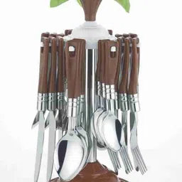 Cutlery Set for Dining Table Stainless Steel 24 Piece with Stand Stainless Steel, Plastic Cutlery Set-image-15