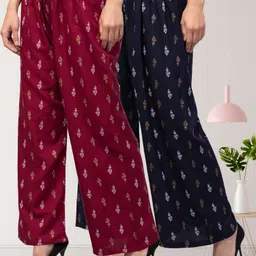 fambee Pack of 2 Women Regular Fit Multicolor Viscose Rayon Trousers-picture-23