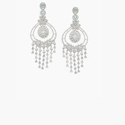 ZENEME Rhodium-Plated AD Studded Contemporary Drop Earrings image 2