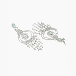 ZENEME Rhodium-Plated AD Studded Contemporary Drop Earrings image 3