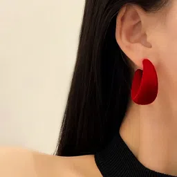 Unwind by Yellow Chimes Red Contemporary Half Hoop Earrings image 4