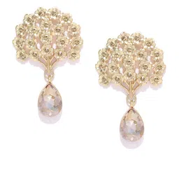 Jewels Galaxy Gold-Plated Stone-Studded Floral Drop Earrings image 2