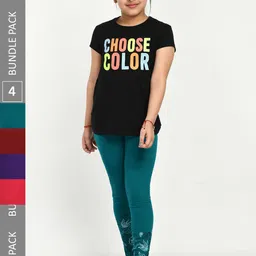IndiWeaves Girls Pack Of 4 Printed Pure Cotton Ankle Length Leggings-image-95