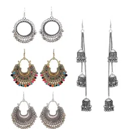 Samridhi DC Set Of 4 Silver-Plated Oxidised Contemporary Earrings-picture-13