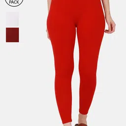 BUY NEW TREND Women Pack Of 3 Solid Pure Cotton Ankle-Length Leggings-image-74