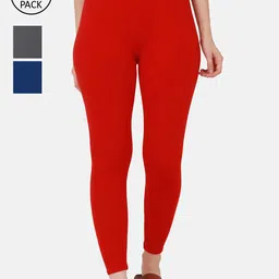 BUY NEW TREND Women Pack Of 3 Solid Pure Cotton Ankle-Length Leggings-image-96
