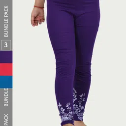 IndiWeaves Girls Pack Of 3 Printed Pure Cotton Ankle Length Leggings-picture-13