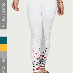 IndiWeaves Girls Pack Of 4 Printed Pure Cotton Ankle Length Leggings-picture-33