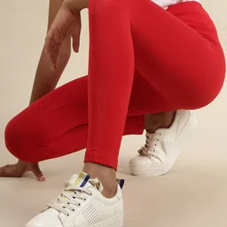 De Moza Girls Red Solid Ankle-Length Leggings-image-10