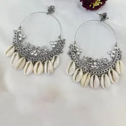 Samridhi DC Silver-Plated Oxidised Drop Earrings-image-14