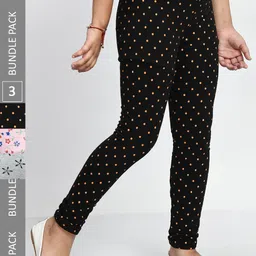 BAESD Girls Pack Of 3 Printed Churidar Length Pure Cotton Leggings-picture-41