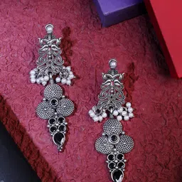 Adwitiya Collection Silver-Plated Oxidised Classic Drop Earrings-picture-25