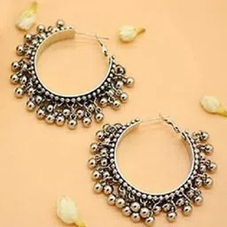 Samridhi DC Set Of 3 Silver-Plated Oxidised Contemporary Chandbalis Earrings-picture-21