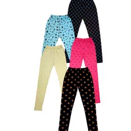 IndiWeaves Girls Pack of 5 Printed Pure Cotton Ankle-Length Leggings-picture-33