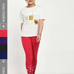 IndiWeaves Girls Pack Of 4 Comfort-Fit Pure Cotton Ankle-Length Leggings-picture-48