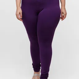 De Moza Women Purple Solid Cotton Churidar-Length Leggings-picture-39
