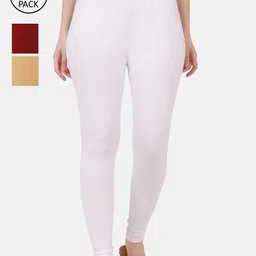 BUY NEW TREND Women Pack Of 3 Solid Pure Cotton Ankle-Length Leggings-image-89