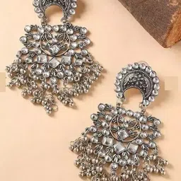 Samridhi DC Silver-Plated Oxidised Contemporary Drop Earrings-picture-18