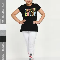 IndiWeaves Girls Pack Of 3 Floral Printed Pure Cotton Ankle-Length Leggings-image-6