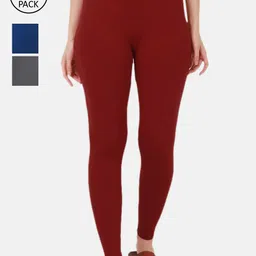 BUY NEW TREND Women Pack Of 3 Solid Cotton Ankle Length Leggings-image-88