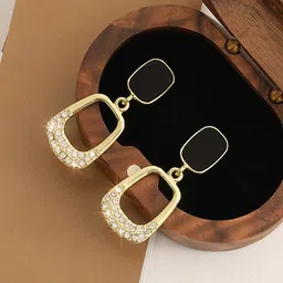 VAGHBHATT Gold Plated Stainless Steel Square Drop Earrings-image-51