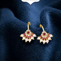 Vighnaharta Gold-Plated Stone Studded & Pearls Beaded Drop Earrings-picture-13
