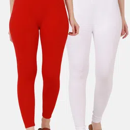BUY NEW TREND Women Pack Of 2 Red & White Solid Ankle-Length Leggings-image-31