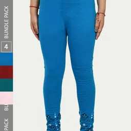 IndiWeaves Girls Pack Of 4 Printed Skin friendly dyes Pure Cotton Ankle Length Leggings image 1