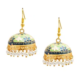Shining Jewel - By Shivansh Gold-Plated Dome Shaped Kundan Jhumkas Earrings image 1